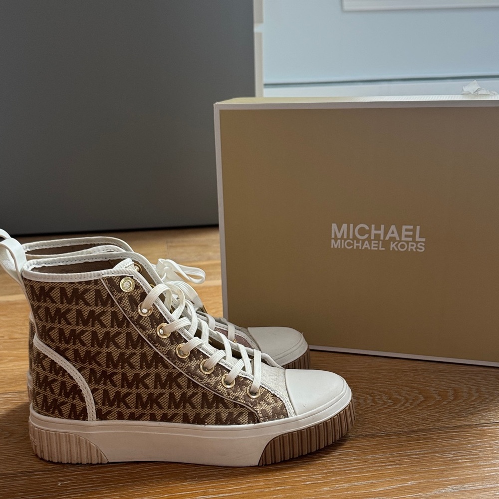 Michael Kors Brown and White High-Top Sneakers